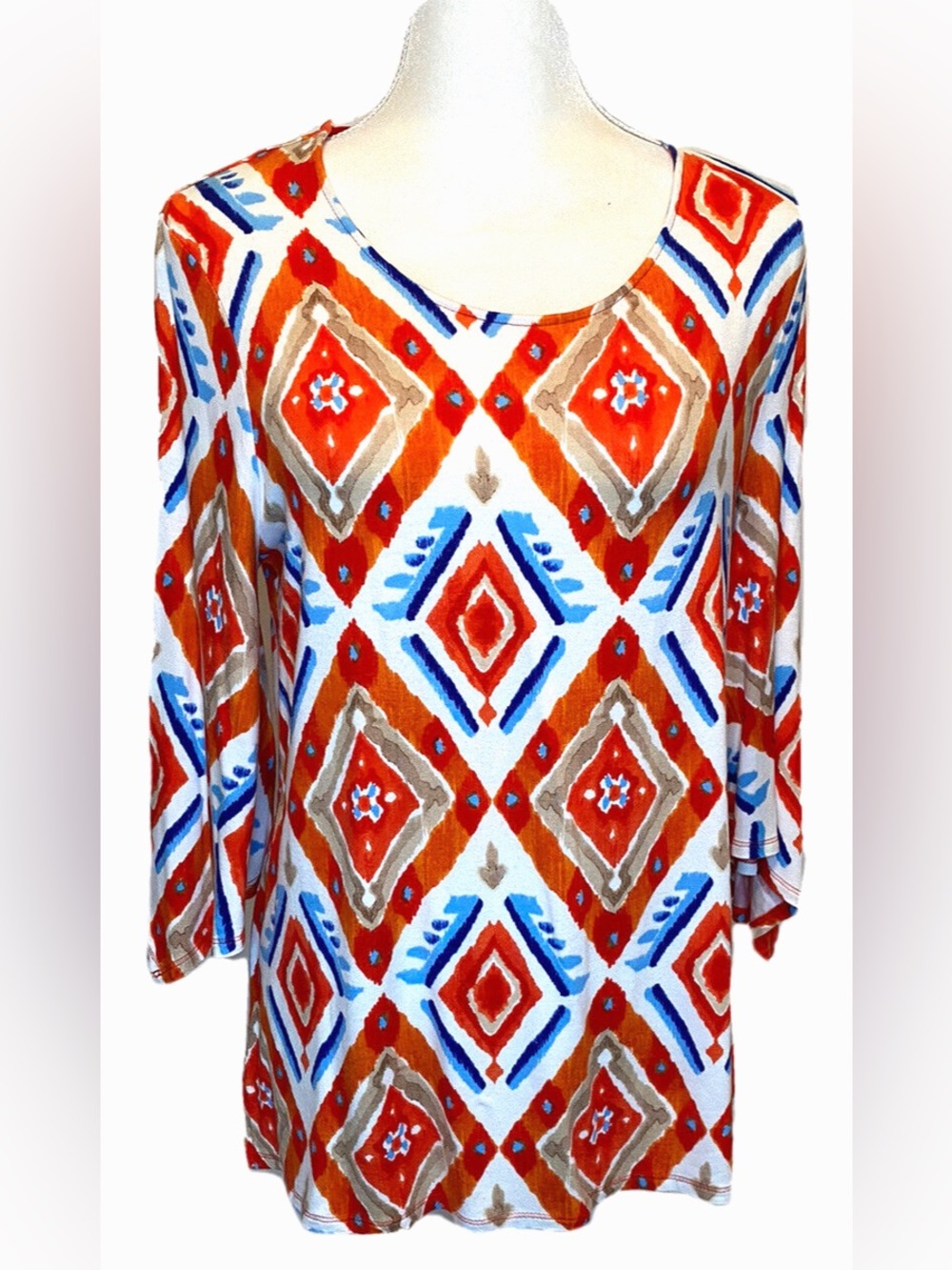Chicos Orange Geometric 3/4 Flutter Sleeve Blouse 2